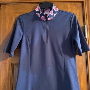 Tommy Bahama Golf 1/4 Zip Women's M Short Sleeve Blue Top With Collar Accents